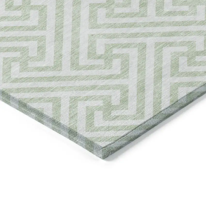 Mint Green Artichoke Green And Ivory Geometric Washable Indoor Outdoor Area Rug Photo 4