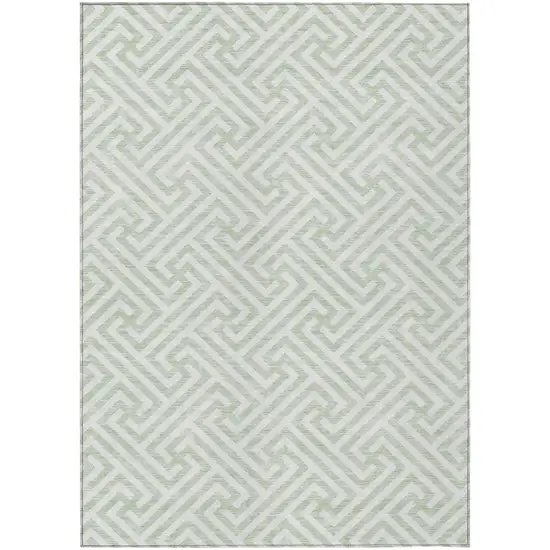 Mint Green Artichoke Green And Ivory Geometric Washable Indoor Outdoor Area Rug Photo 2