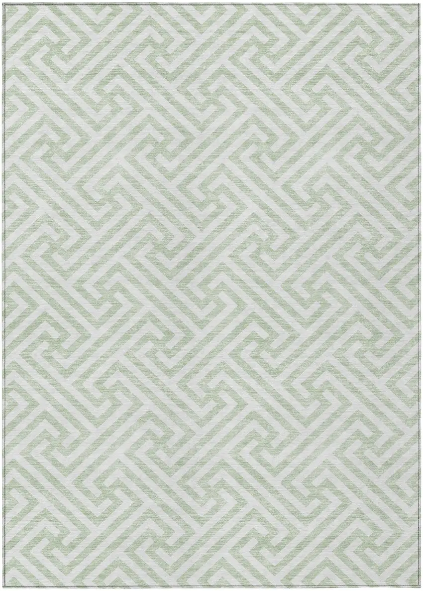 Mint Green Artichoke Green And Ivory Geometric Washable Indoor Outdoor Area Rug Photo 2