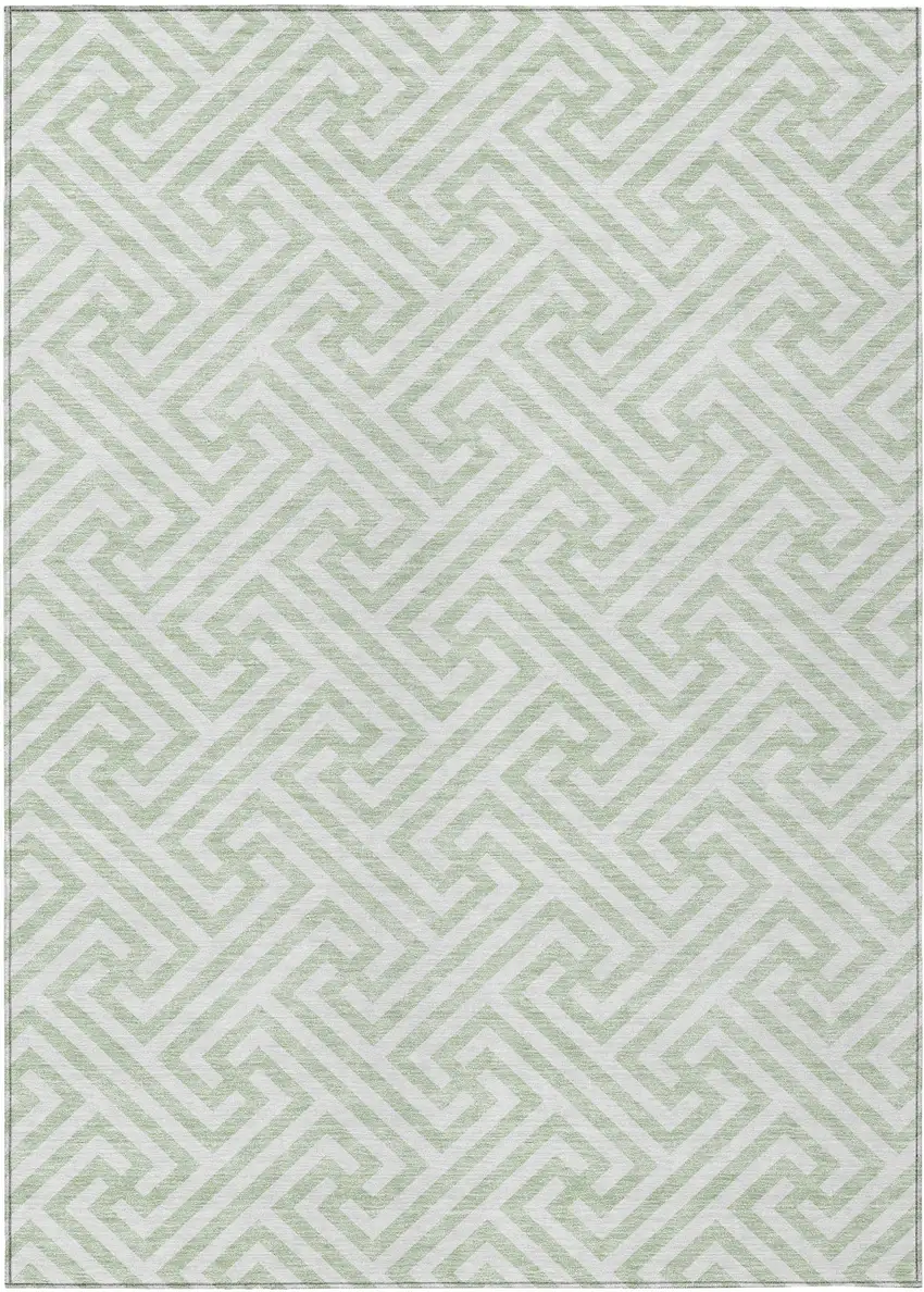 Mint Green Artichoke Green And Ivory Geometric Washable Indoor Outdoor Area Rug Photo 2
