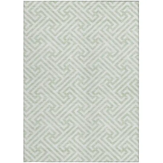 Mint Green Artichoke Green And Ivory Geometric Washable Indoor Outdoor Area Rug Photo 7