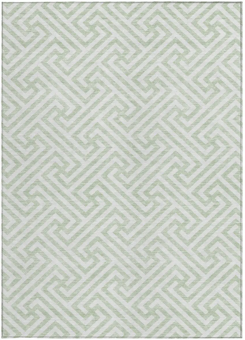 Mint Green Artichoke Green And Ivory Geometric Washable Indoor Outdoor Area Rug Photo 7