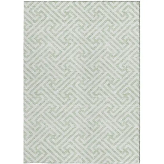 Mint Green Artichoke Green And Ivory Geometric Washable Indoor Outdoor Area Rug Photo 7