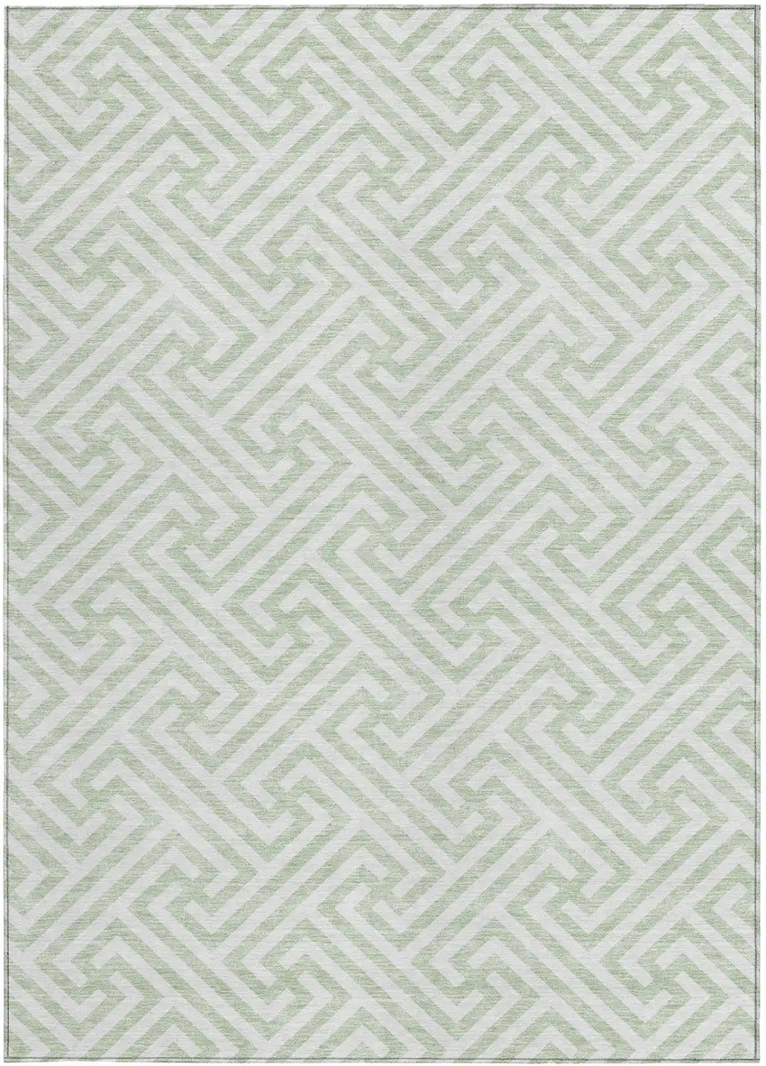 Mint Green Artichoke Green And Ivory Geometric Washable Indoor Outdoor Area Rug Photo 7