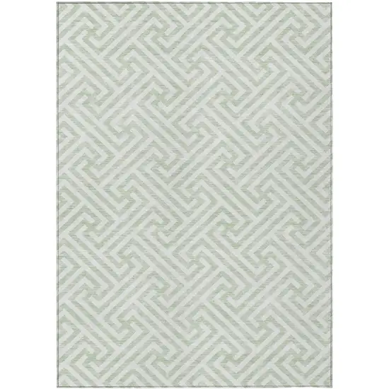 Mint Green Artichoke Green And Ivory Geometric Washable Indoor Outdoor Area Rug Photo 1