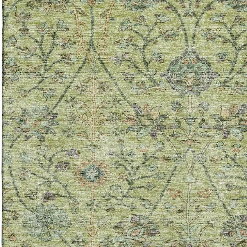 Mint Green Beige And Teal Floral Washable Area Rug With UV Protection Photo 3
