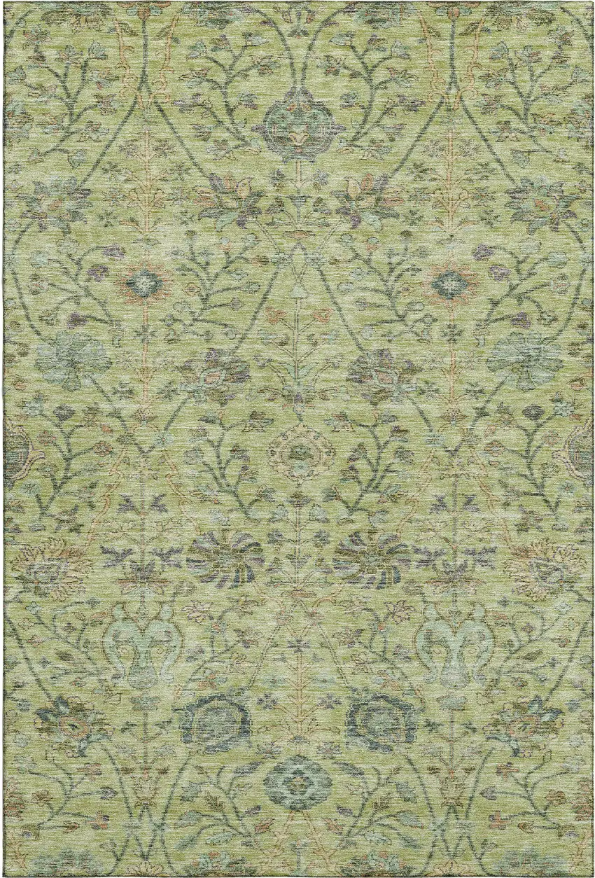 Mint Green Beige And Teal Floral Washable Area Rug With UV Protection Photo 5