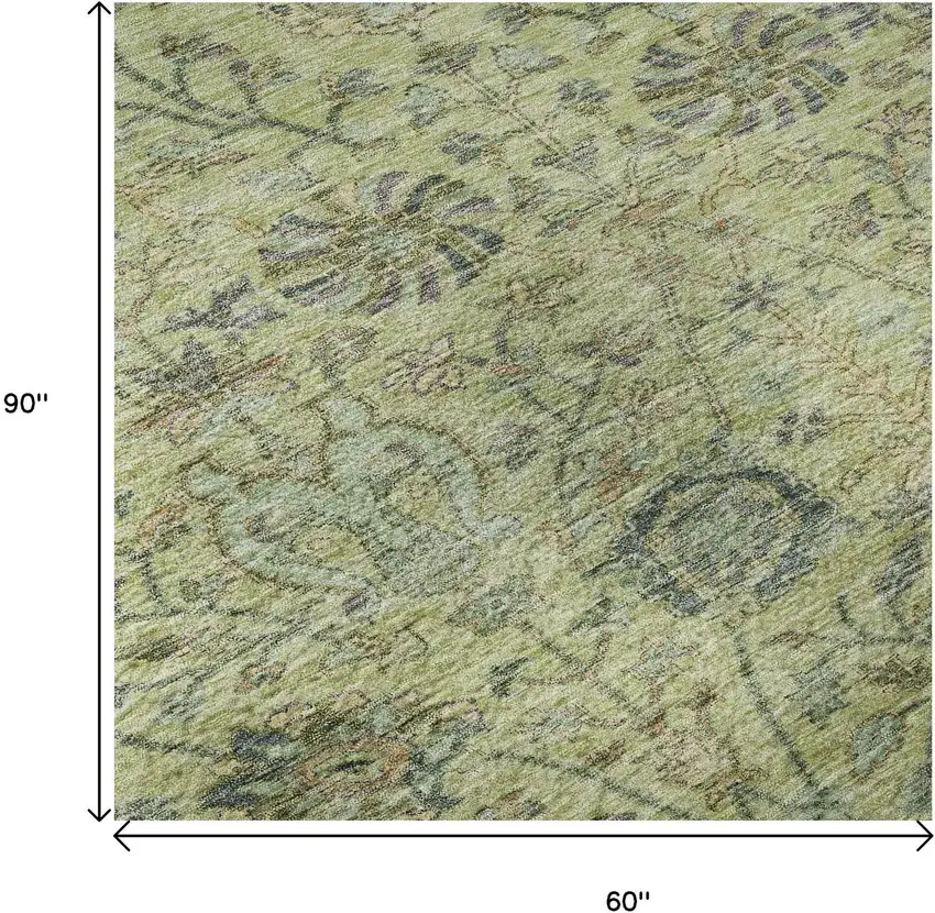 Mint Green Beige And Teal Floral Washable Area Rug With UV Protection Photo 9