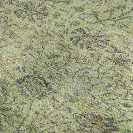 Mint Green Beige And Teal Floral Washable Area Rug With UV Protection Photo 3