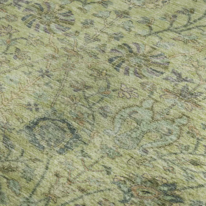 Mint Green Beige And Teal Floral Washable Area Rug With UV Protection Photo 3