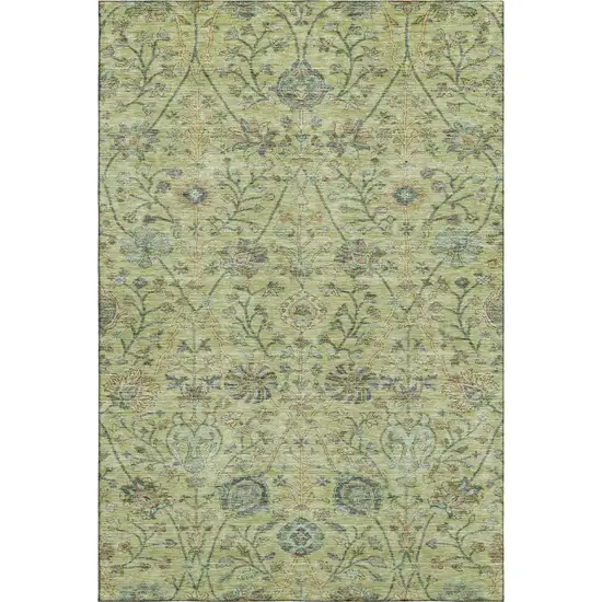 Mint Green Beige And Teal Floral Washable Area Rug With UV Protection Photo 6