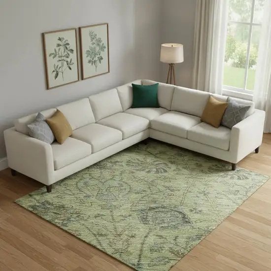 Mint Green Beige And Teal Floral Washable Area Rug With UV Protection Photo 2