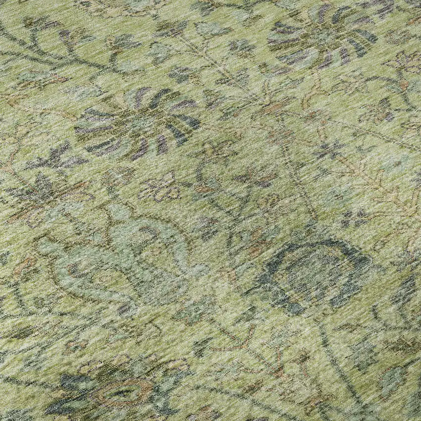 Mint Green Beige And Teal Floral Washable Area Rug With UV Protection Photo 1