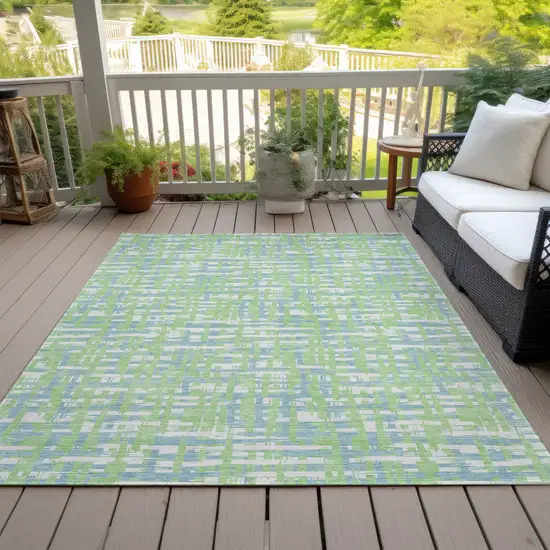 Mint Green Blue And Beige Abstract Washable Indoor Outdoor Area Rug Photo 7