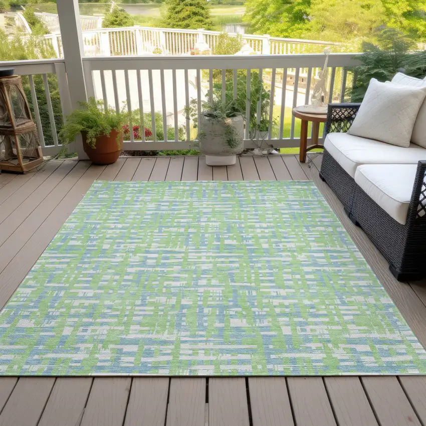 Mint Green Blue And Beige Abstract Washable Indoor Outdoor Area Rug Photo 7