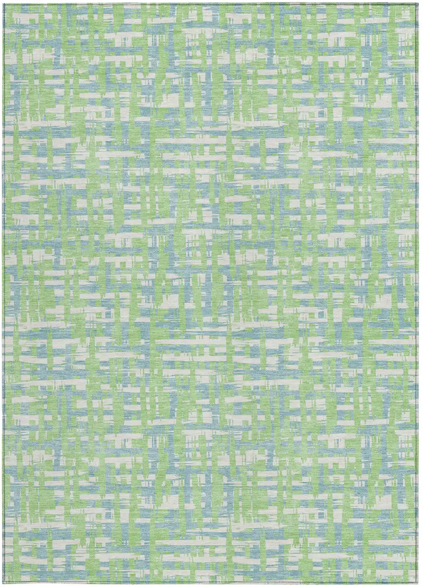 Mint Green Blue And Beige Abstract Washable Indoor Outdoor Area Rug Photo 6
