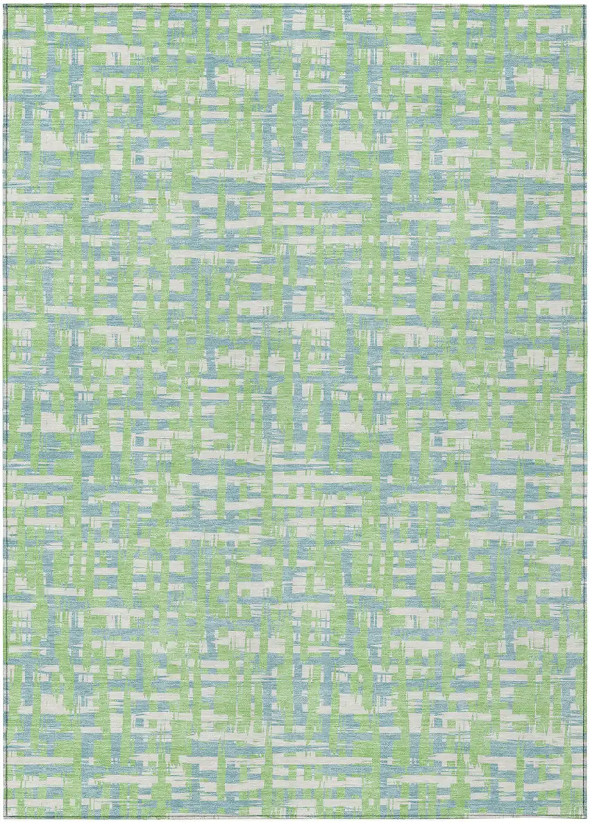 Mint Green Blue And Beige Abstract Washable Indoor Outdoor Area Rug Photo 1