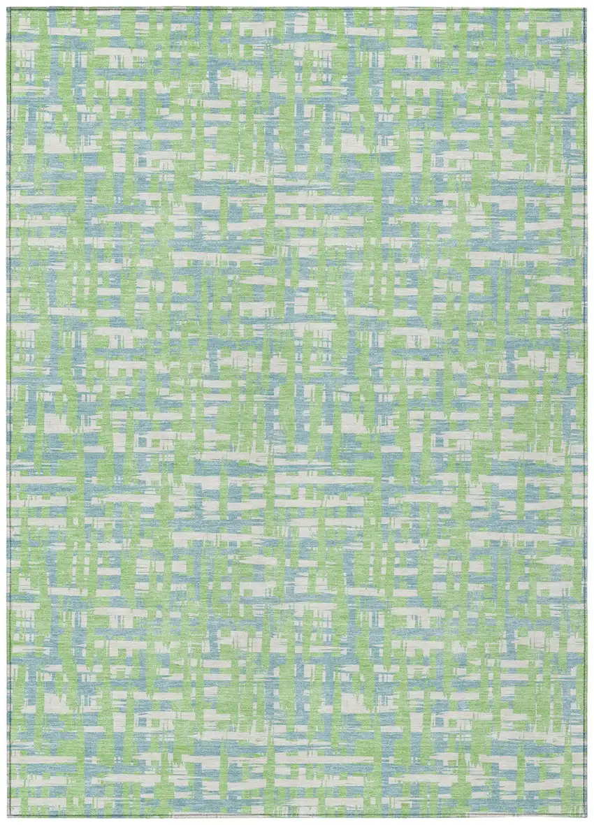 Mint Green Blue And Beige Abstract Washable Indoor Outdoor Area Rug Photo 1