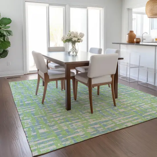 Mint Green Blue And Beige Abstract Washable Indoor Outdoor Area Rug Photo 9