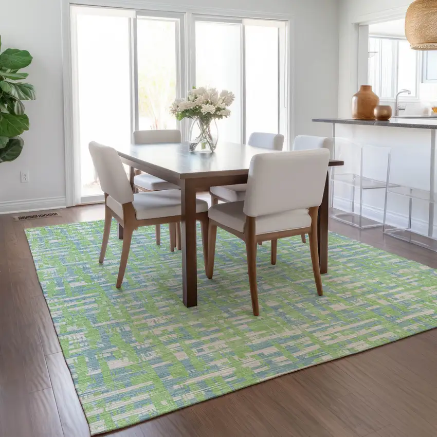 Mint Green Blue And Beige Abstract Washable Indoor Outdoor Area Rug Photo 9