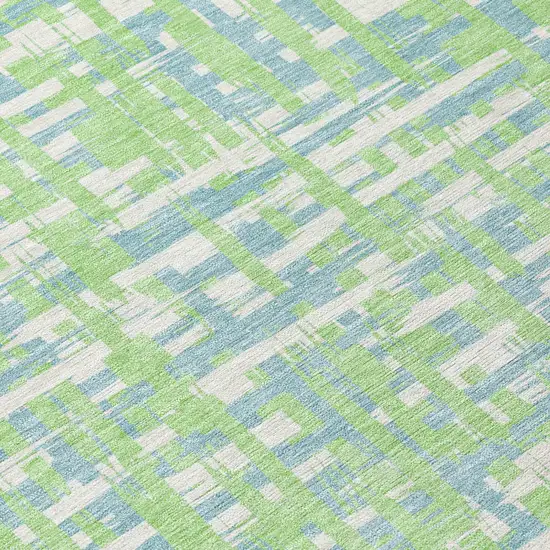Mint Green Blue And Beige Abstract Washable Indoor Outdoor Area Rug Photo 4