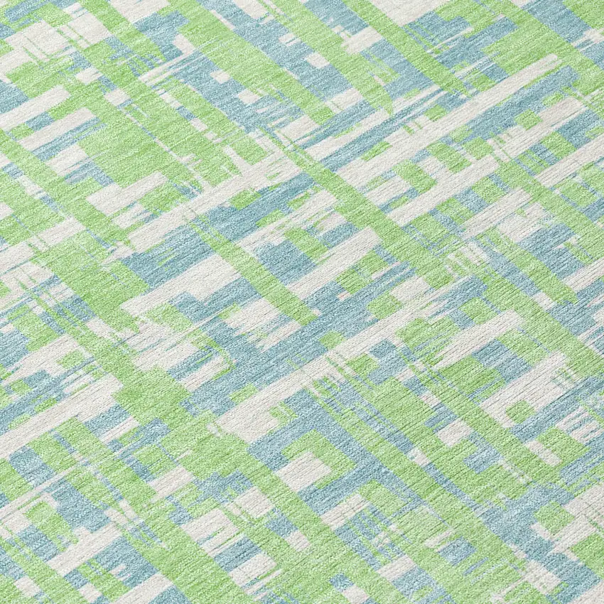 Mint Green Blue And Beige Abstract Washable Indoor Outdoor Area Rug Photo 4