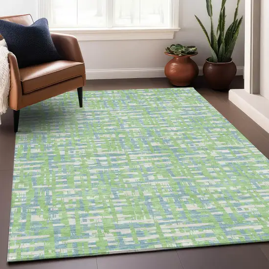 Mint Green Blue And Beige Abstract Washable Indoor Outdoor Area Rug Photo 8