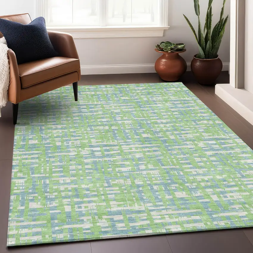 Mint Green Blue And Beige Abstract Washable Indoor Outdoor Area Rug Photo 8