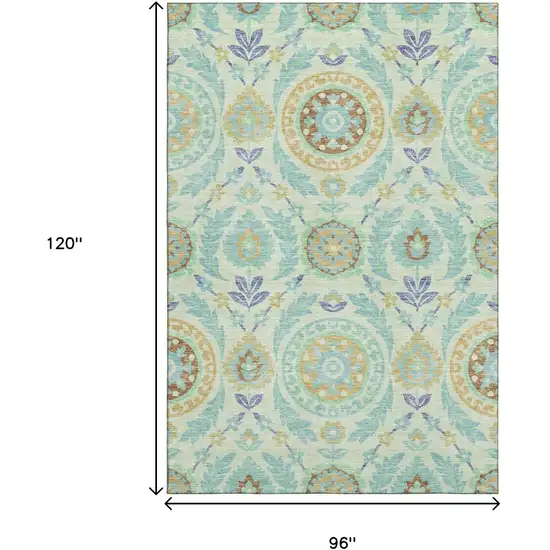 Mint Green Blue And Beige Floral Washable Area Rug With UV Protection Photo 3