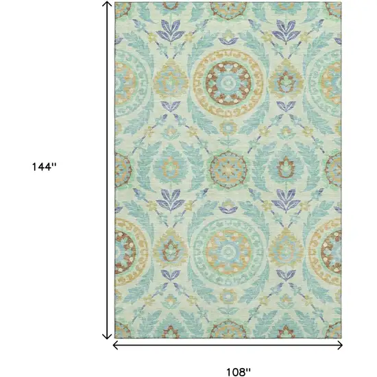 Mint Green Blue And Beige Floral Washable Area Rug With UV Protection Photo 3