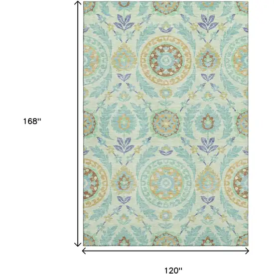 Mint Green Blue And Beige Floral Washable Area Rug With UV Protection Photo 3