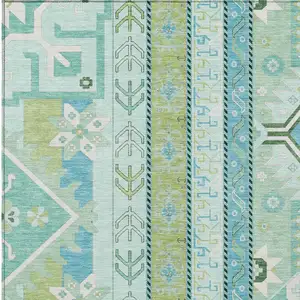 Photo of Mint Green Blue And Ivory Aztec Washable Indoor Outdoor Area Rug