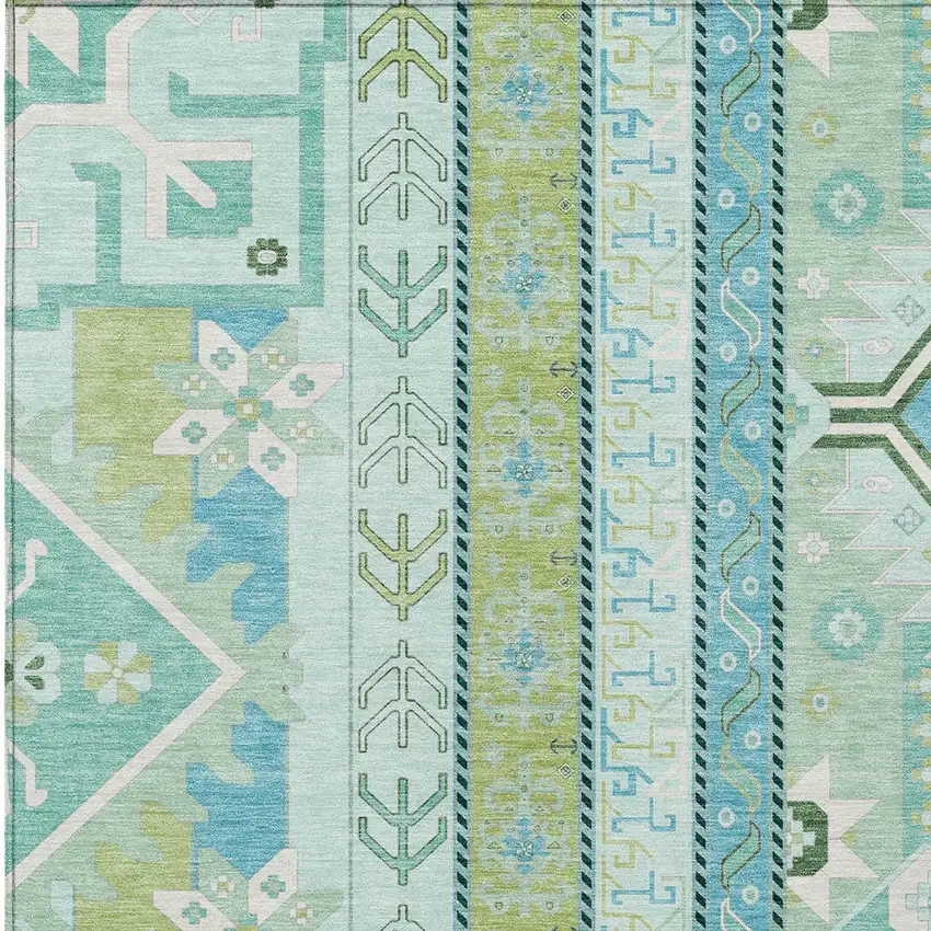 Mint Green Blue And Ivory Aztec Washable Indoor Outdoor Area Rug Photo 5