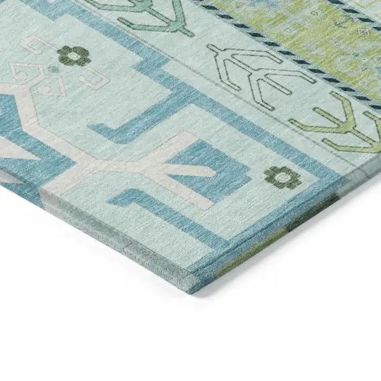 Mint Green Blue And Ivory Aztec Washable Indoor Outdoor Area Rug Photo 4