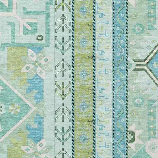Mint Green Blue And Ivory Aztec Washable Indoor Outdoor Area Rug Photo 5