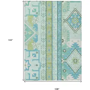 Photo of Mint Green Blue And Ivory Aztec Washable Indoor Outdoor Area Rug