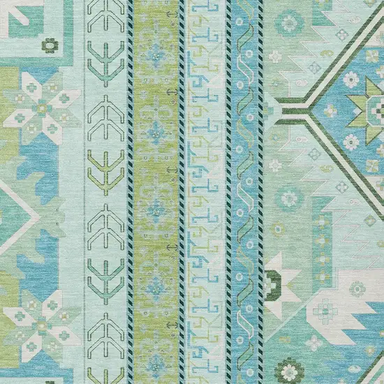 Mint Green Blue And Ivory Aztec Washable Indoor Outdoor Area Rug Photo 5