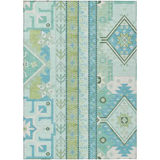 Mint Green Blue And Ivory Aztec Washable Indoor Outdoor Area Rug Photo 2