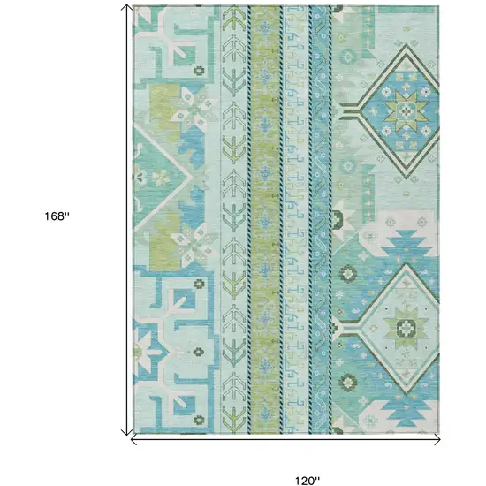 Mint Green Blue And Ivory Aztec Washable Indoor Outdoor Area Rug Photo 3
