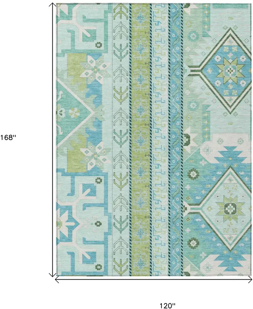 Mint Green Blue And Ivory Aztec Washable Indoor Outdoor Area Rug Photo 3