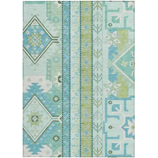 Mint Green Blue And Ivory Aztec Washable Indoor Outdoor Area Rug Photo 7