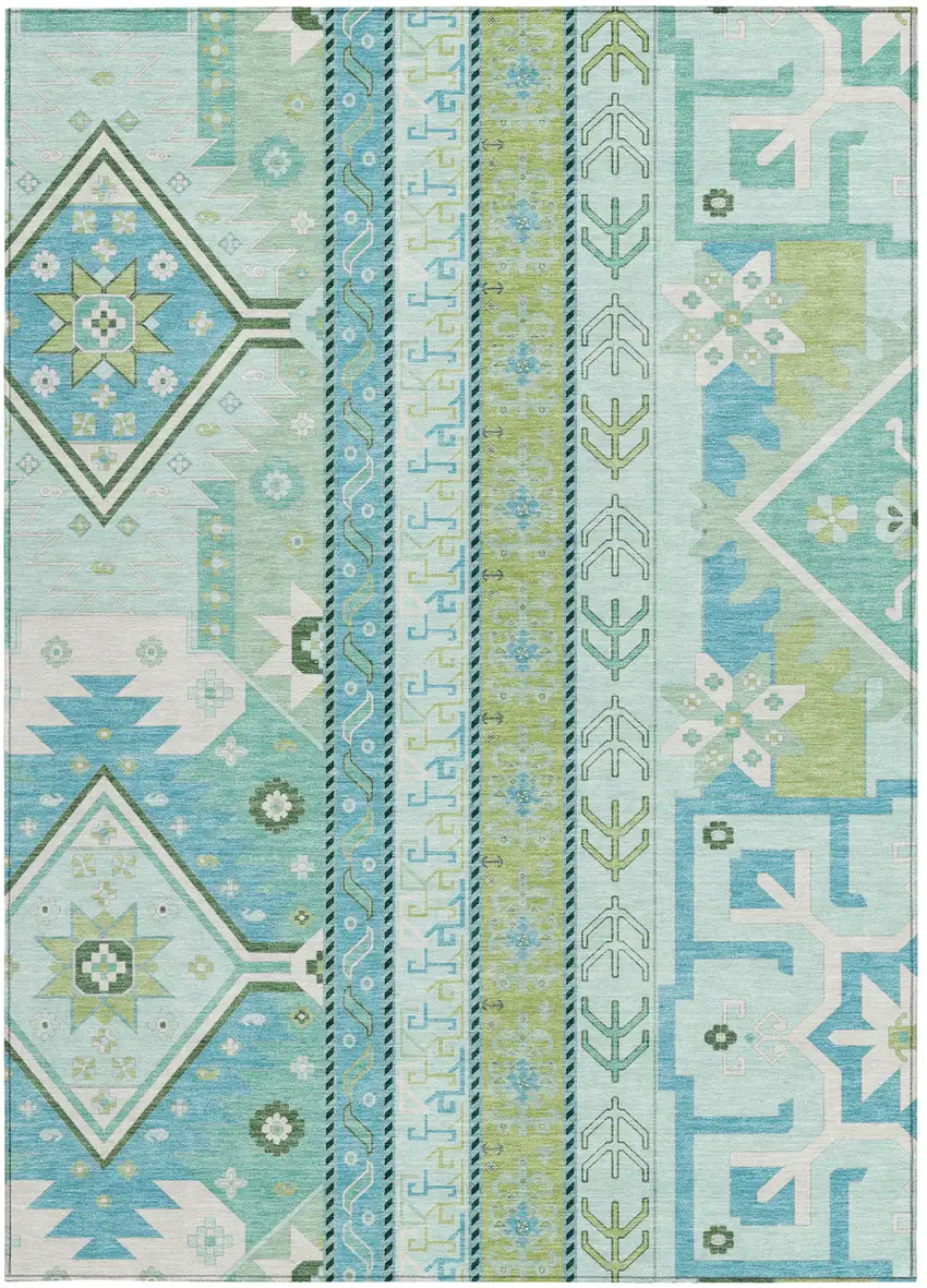 Mint Green Blue And Ivory Aztec Washable Indoor Outdoor Area Rug Photo 7