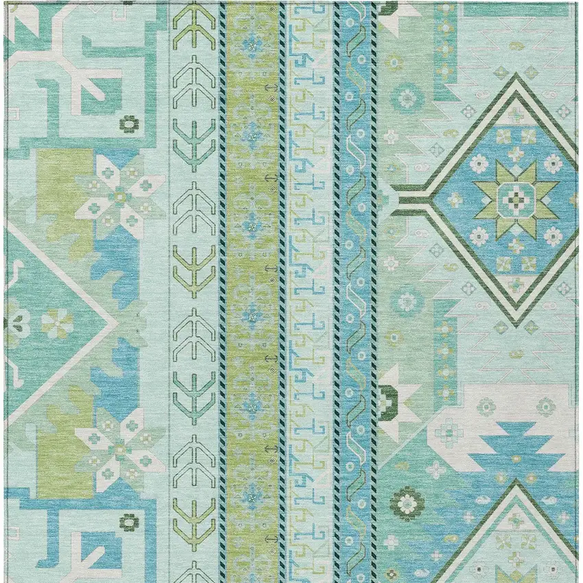 Mint Green Blue And Ivory Aztec Washable Indoor Outdoor Area Rug Photo 6