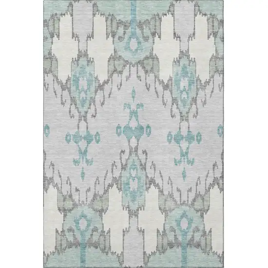Mint Green Blue And Ivory Ikat Washable Area Rug With UV Protection Photo 4