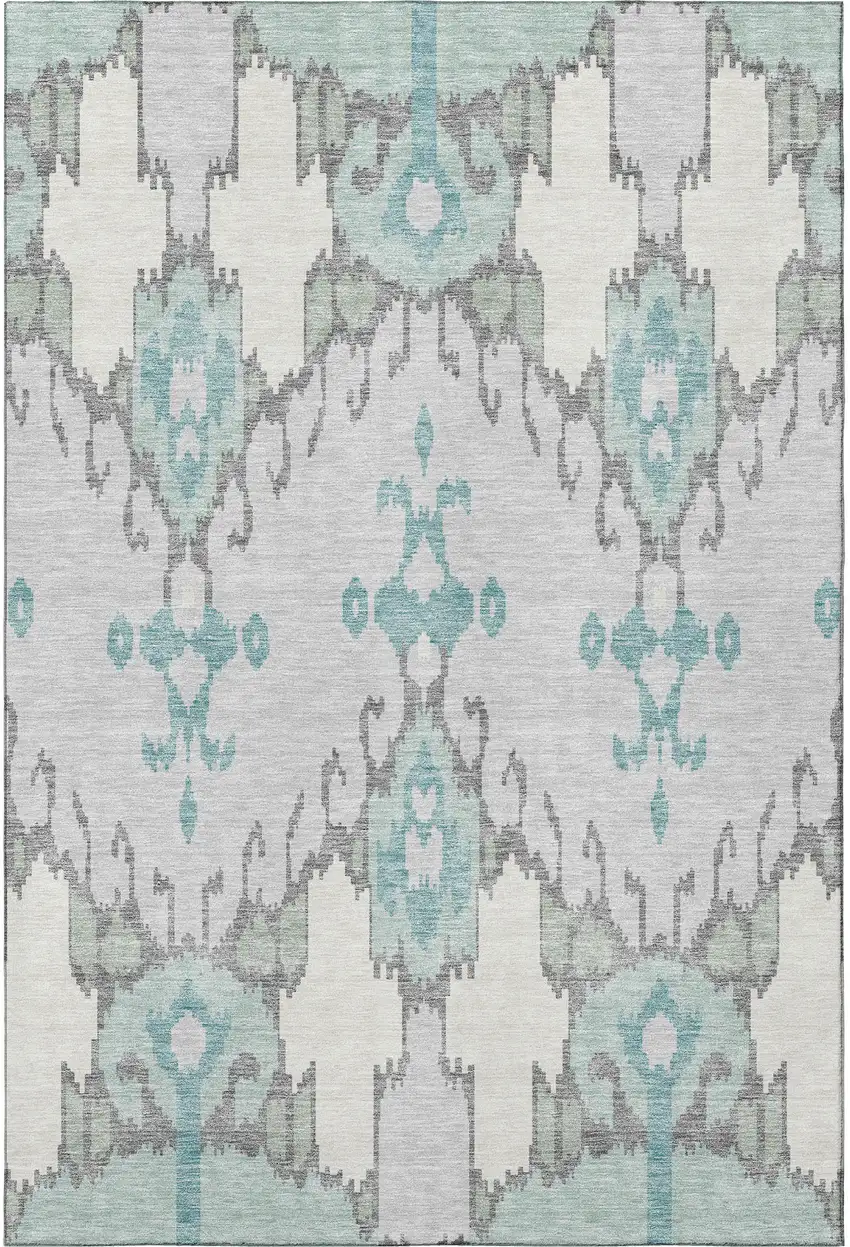 Mint Green Blue And Ivory Ikat Washable Area Rug With UV Protection Photo 4
