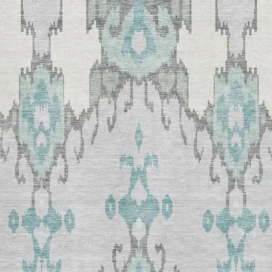 Mint Green Blue And Ivory Ikat Washable Area Rug With UV Protection Photo 3