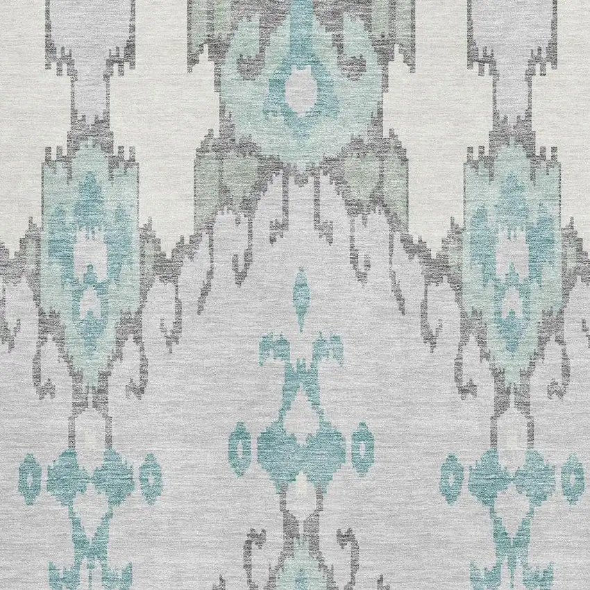 Mint Green Blue And Ivory Ikat Washable Area Rug With UV Protection Photo 3