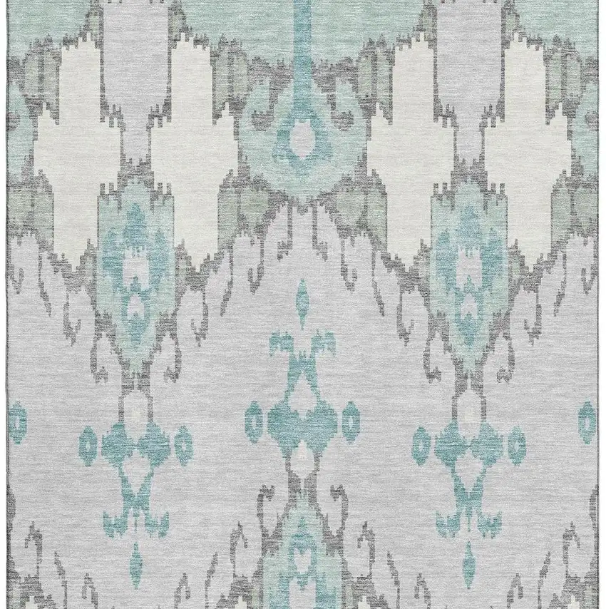 Mint Green Blue And Ivory Ikat Washable Area Rug With UV Protection Photo 4
