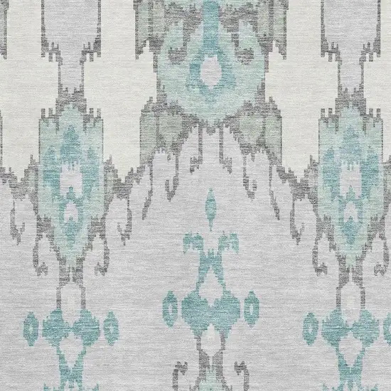 Mint Green Blue And Ivory Ikat Washable Area Rug With UV Protection Photo 3