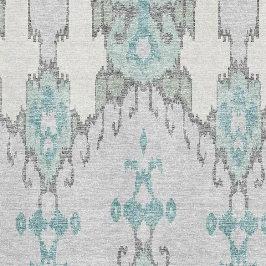 Mint Green Blue And Ivory Ikat Washable Area Rug With UV Protection Photo 3